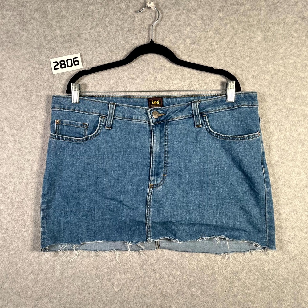 Lee Mini Skirt Womens‎ 38 Blue Denim Medium Wash Frayed Hem Streetwear Casual
